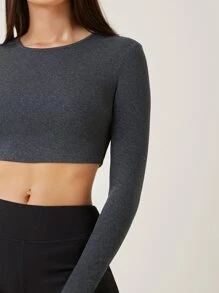 SHEIN BASICS Top Cây trồng Bông Chất rắn - Màu xám đen - Xem 4