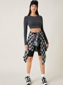 SHEIN BASICS Top Cây trồng Bông Chất rắn - Màu xám đen - Xem 5