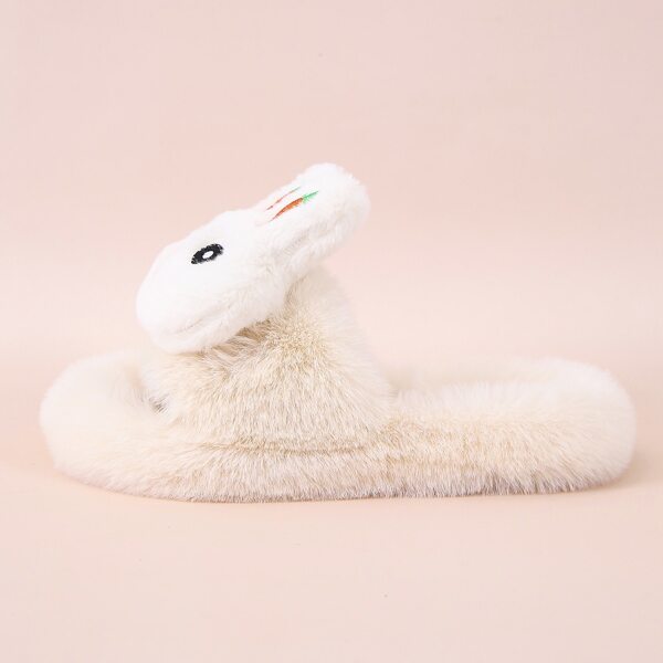 

Rabbit Decor Fluffy Slippers, Beige