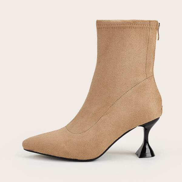 

Point Toe Sculptural Heeled Sock Boots, Apricot