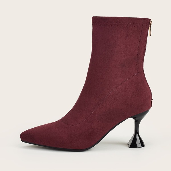 

Point Toe Sculptural Heeled Sock Boots, Burgundy