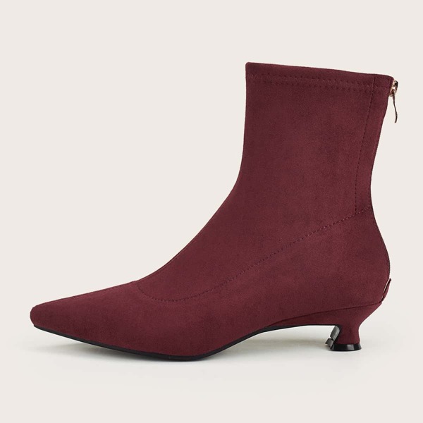 

Point Toe Sculptural Heeled Sock Boots, Burgundy