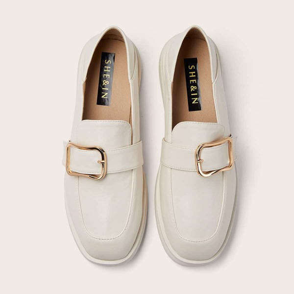 

Buckle Decor Wide Fit Flats, White