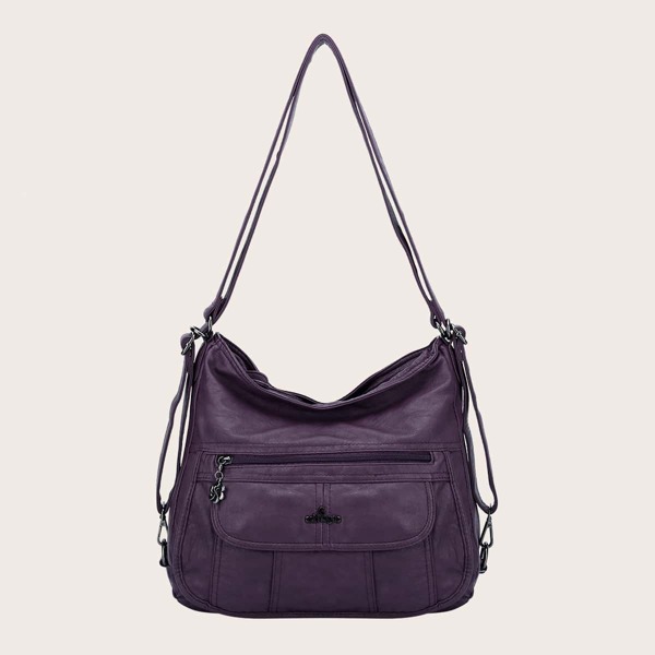 

Metal Letter Decor Shoulder Bag, Purple
