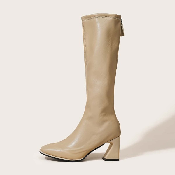 

Square Toe Sculptural Heeled Boots, Khaki