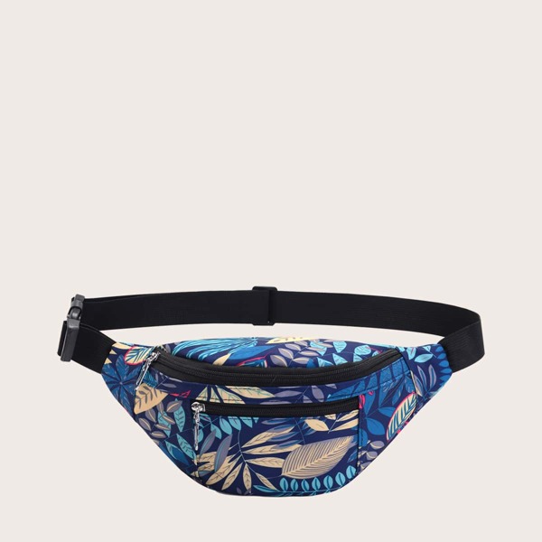 

Men Zip Front Plant Graphic Fanny Pack, Blue