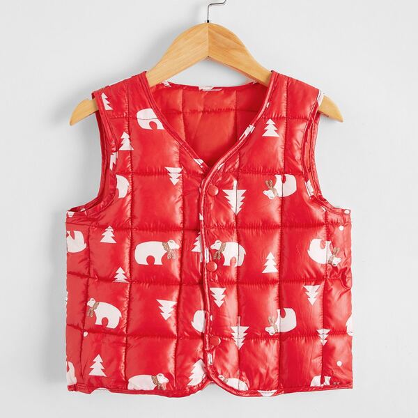

Toddler Boys Bear And Tree Print Puff Jacket, Red