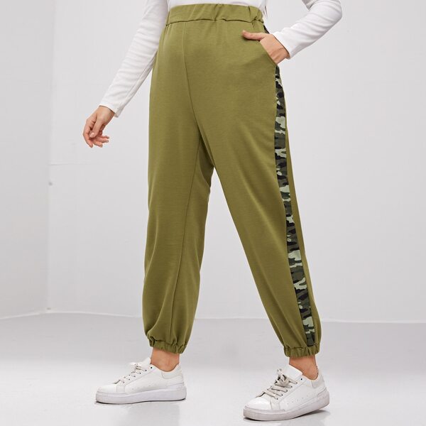 

Plus Camo Panel Pocket Sweatpants, Army green
