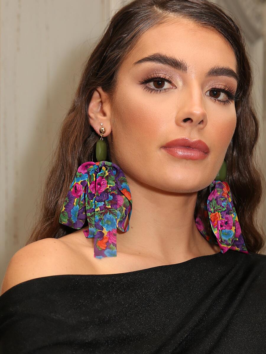 印花圍巾吊墜耳墜