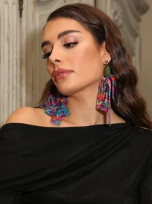 印花圍巾吊墜耳墜