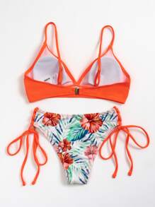 Conjunto de bikini de flores con lazo lateral, ideal para playa de verano - Multicolor - Ver 2