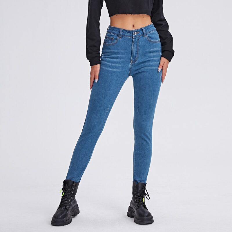 

Stonewash High-Rise Skinny Jeans, Medium wash