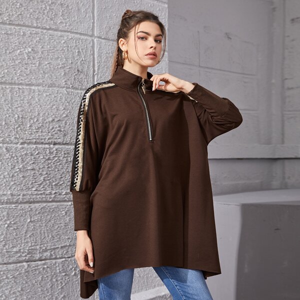 

Contrast Sequin Half Zip Sweatshirt, Chocolate brown