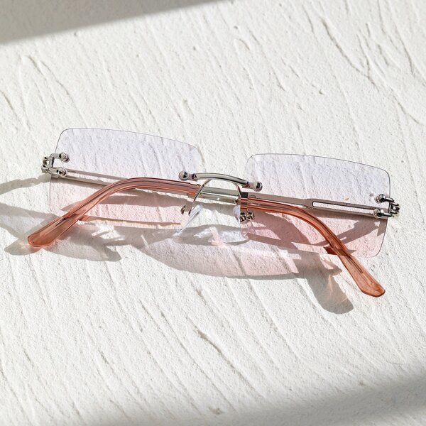 

Men Square Rimless Sunglasses, Red violet