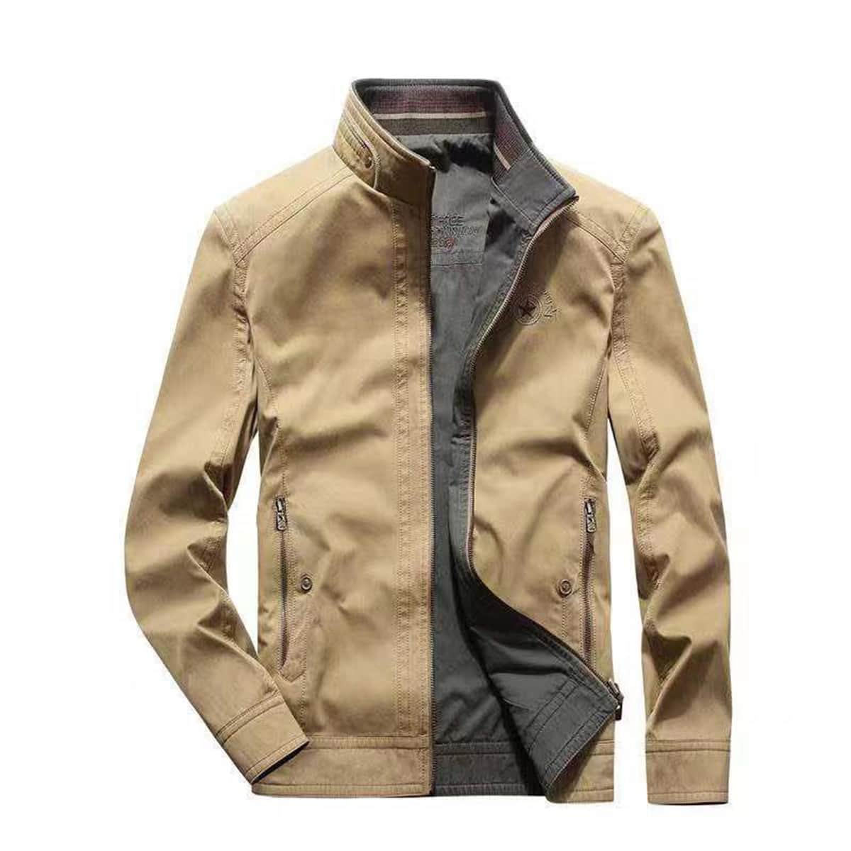 

Guys Funnel Neck Zip Up Double-Faced Jacket, Khaki