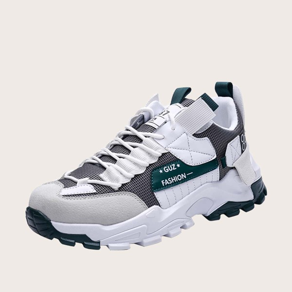 

Men Color Block Lace-up Front Sneakers, Green