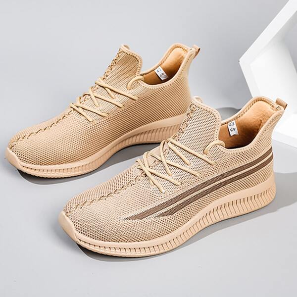 

Men Lace-up Decor Wide Fit Sneakers, Beige