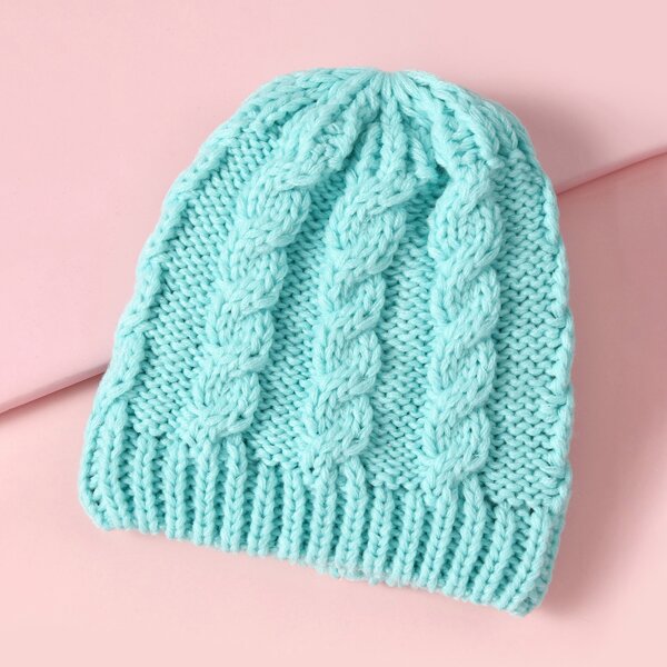 

Baby Cable Knit Beanie, Mint blue