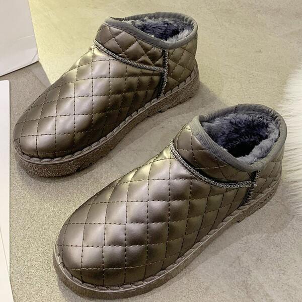 

Quilted Faux Fur Lined Ankle Boots, Gold