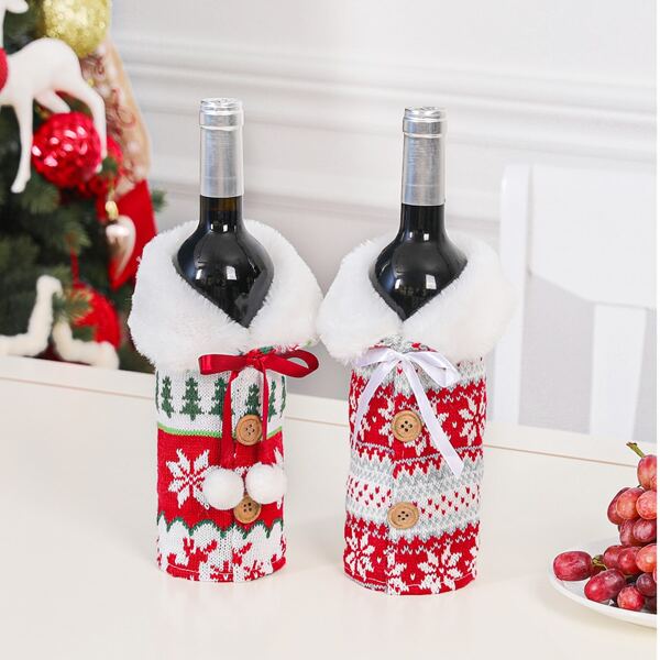 

2pcs Christmas Wine Bottle Cover, Multicolor
