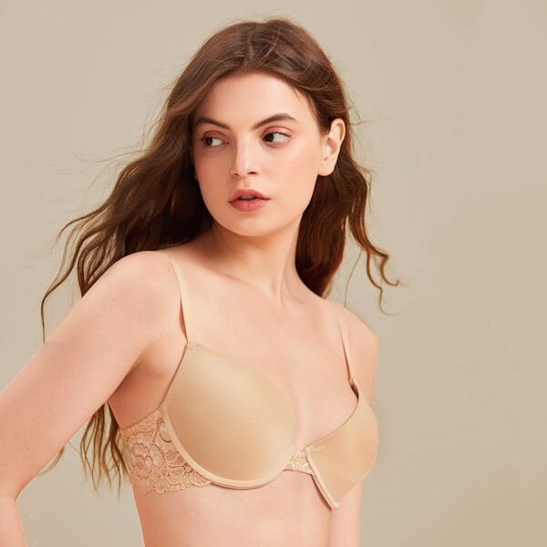 

Contrast Lace Underwire Bra, Apricot