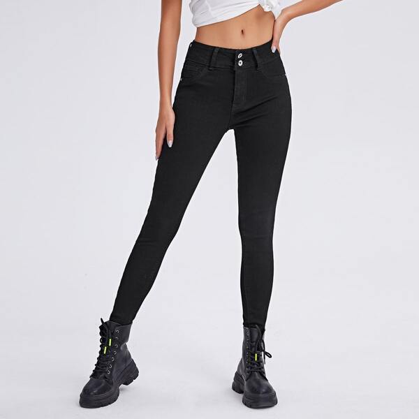 

Button Fly Skinny Jeans, Black