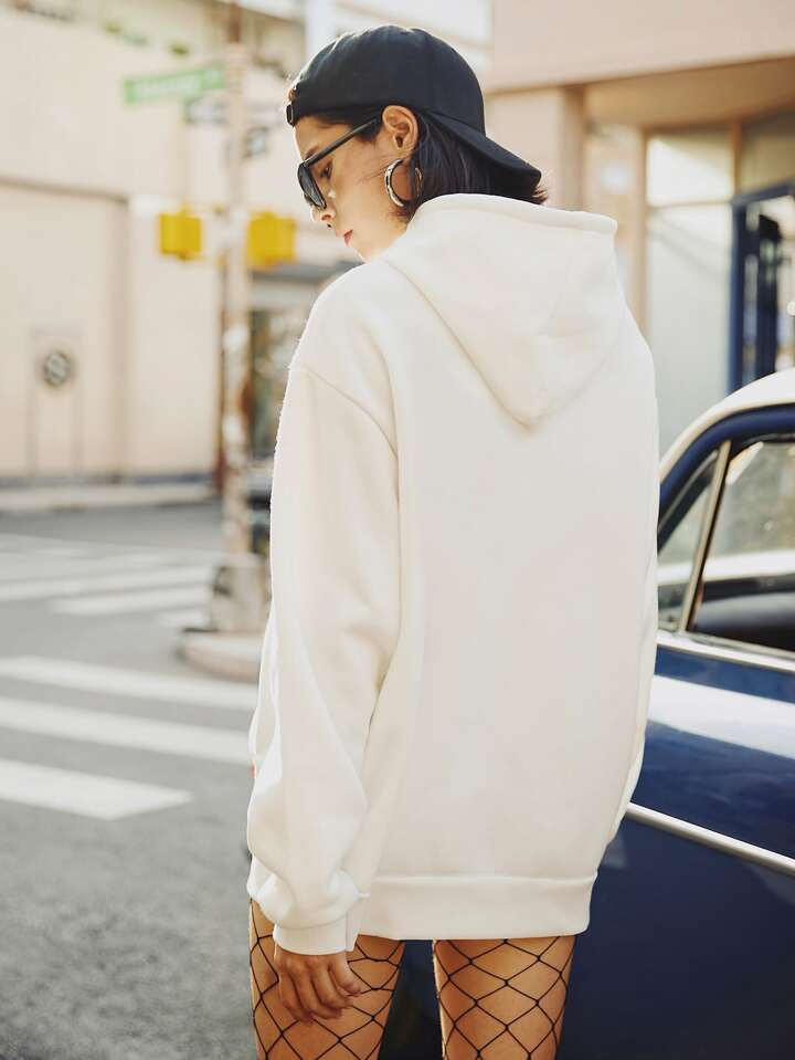 SHEIN X WEJDENE No Thanks Graphic Fleece Drawstring Oversized Hoodie | SHEIN