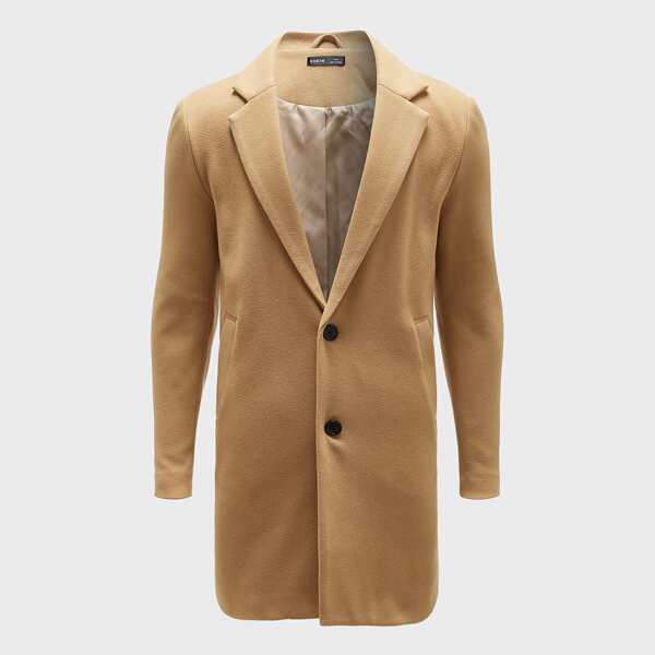 

Men Lapel Neck Single Breasted Overcoat, Camel