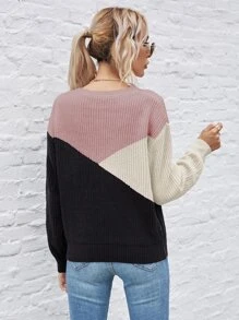 SHEIN LUNE Color Block Drop Shoulder Sweater - Multicolor - View 2