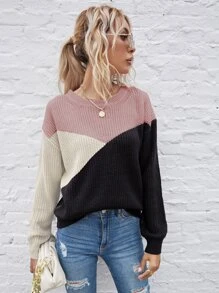 SHEIN LUNE Color Block Drop Shoulder Sweater - Multicolor - View 3