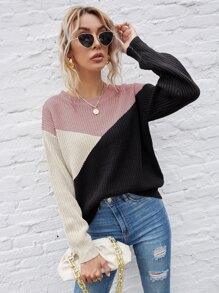 SHEIN LUNE Color Block Drop Shoulder Sweater - Multicolor - View 4