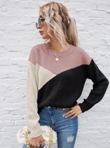 SHEIN LUNE Color Block Drop Shoulder Sweater - Multicolor - View 5