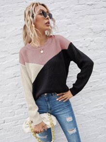 SHEIN LUNE Color Block Drop Shoulder Sweater - Multicolor - View 6