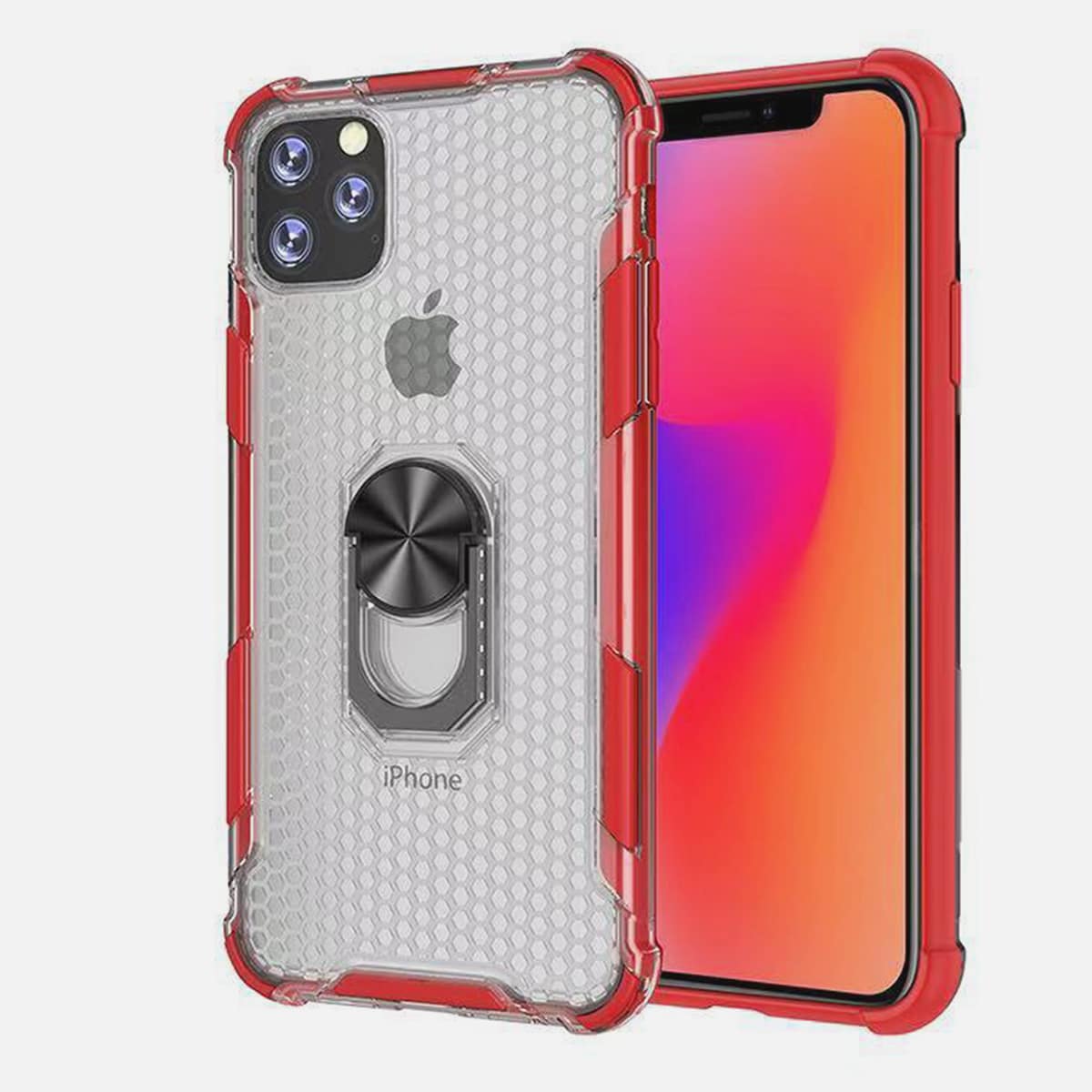 

Transparent iPhone Case With Ring Holder, Red clear