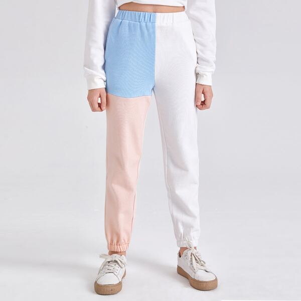 

Girls Color Block High Waist Sweatpants, Multicolor