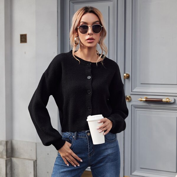 

Drop Shoulder Button Up Cardigan, Black