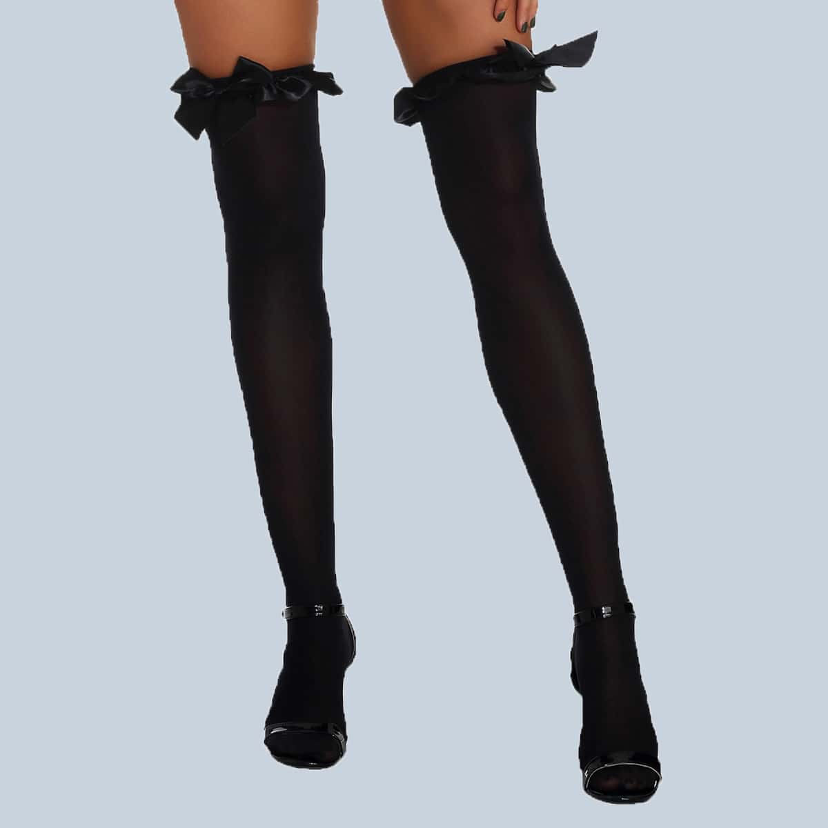 

Bow Knot Decor Over Knee Length Stockings, Black