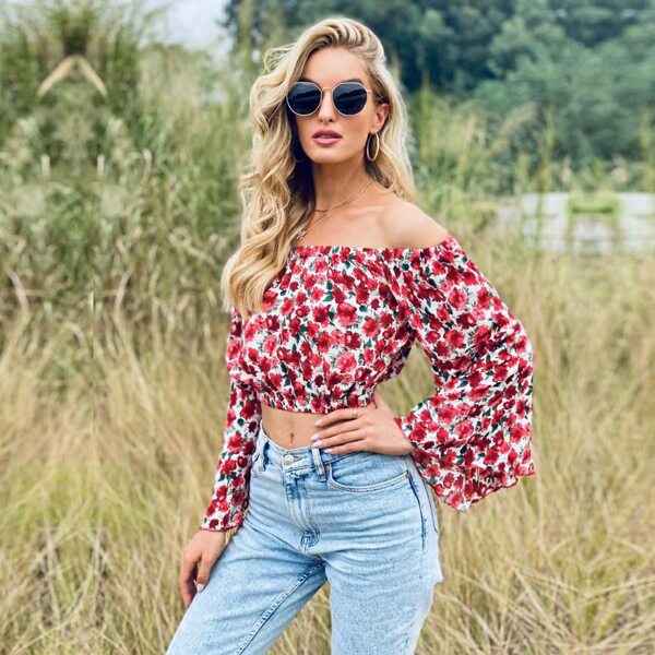 

Bell Sleeve Allover Floral Print Top, Multicolor