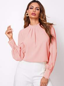 SHEIN LUNE Blusa Sólida Con Cuello Alto Simulado Con Abertura En La Espalda - Rosa coral - Ver 1