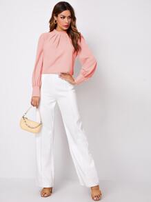 SHEIN LUNE Blusa Sólida Con Cuello Alto Simulado Con Abertura En La Espalda - Rosa coral - Ver 5