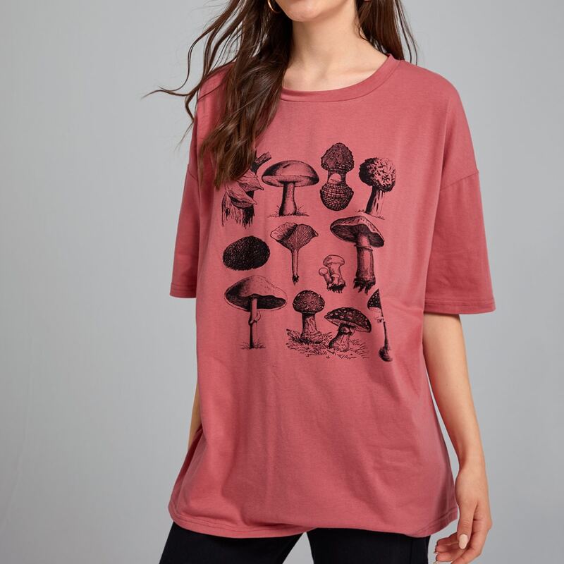 

Mushroom Print Oversized Tee, Watermelon pink