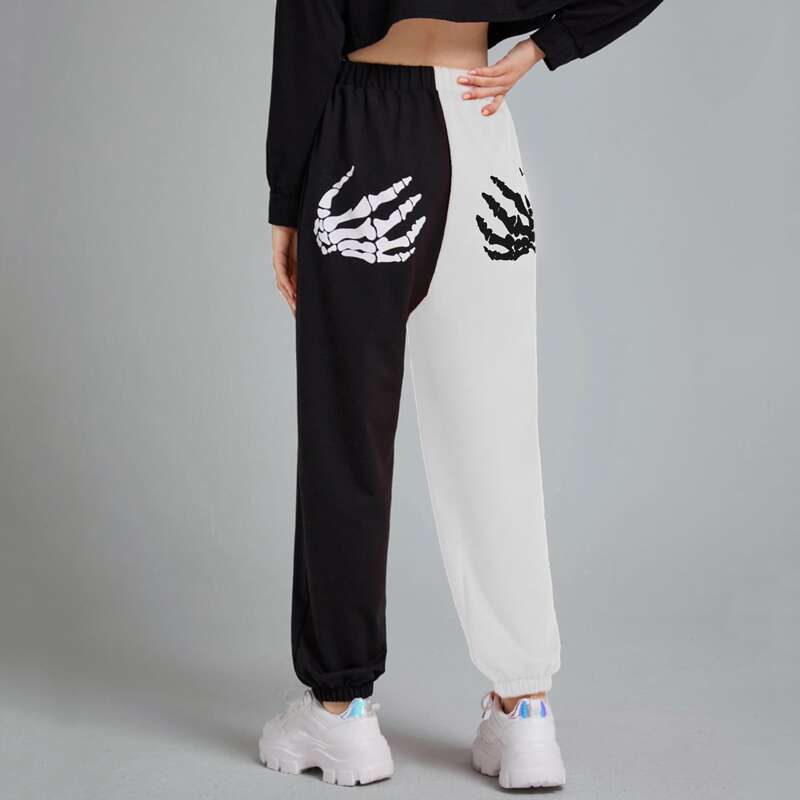 

Skeleton Hand Two Tone Joggers, Black and white