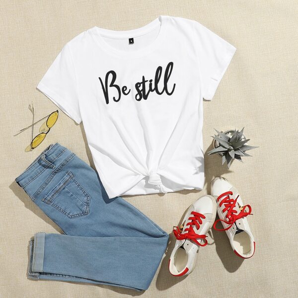 

Slogan Graphic Round Neck Tee, White