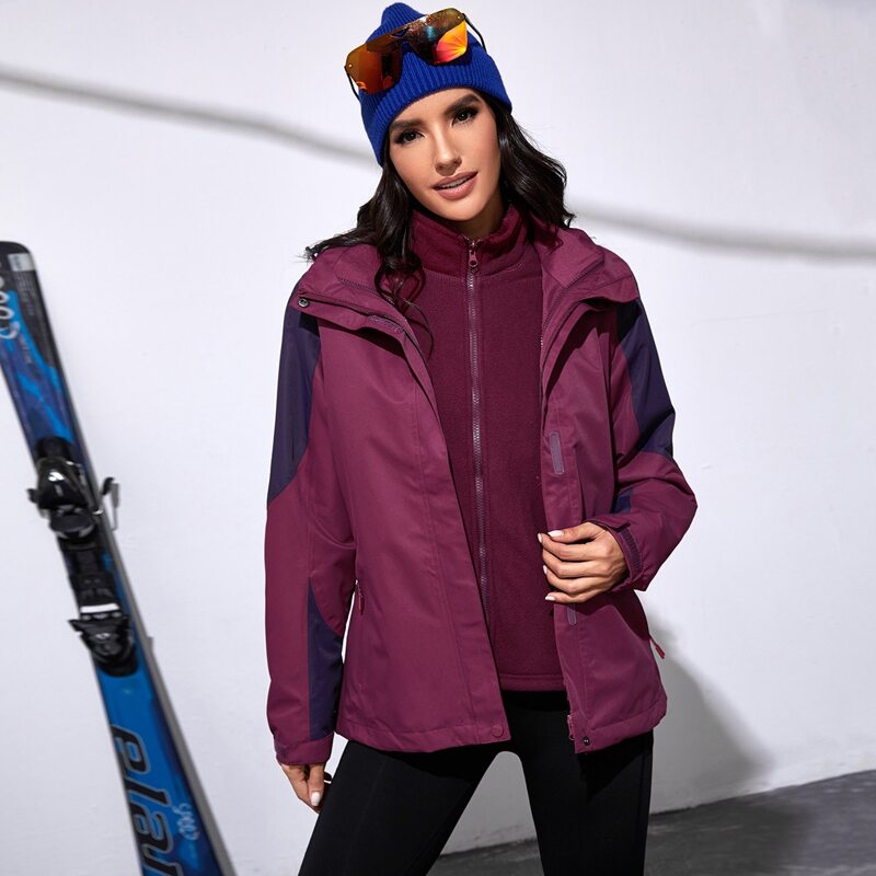 

Waterproof Hooded Jacket With Detachable Fleece Liner, Red violet