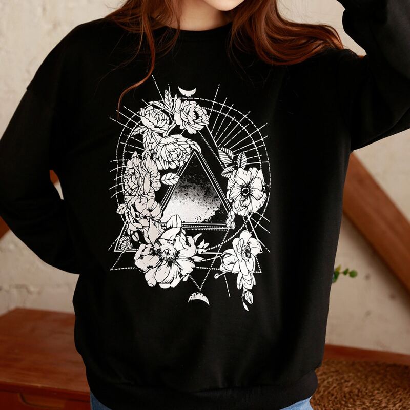 

Floral Pattern Oversized Sweatshirt, Black