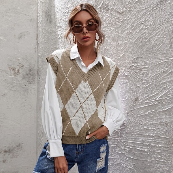

Argyle Pattern Sweater Vest, Multicolor