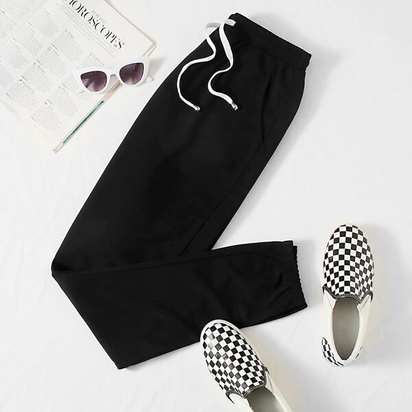 

Plus Drawstring Waist Pocket Sweatpants, Black