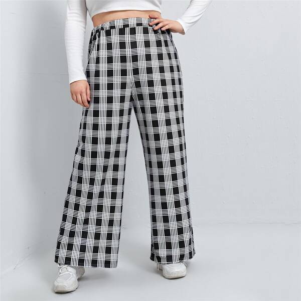 

Plus Plaid Wide Leg Pants, Black and white