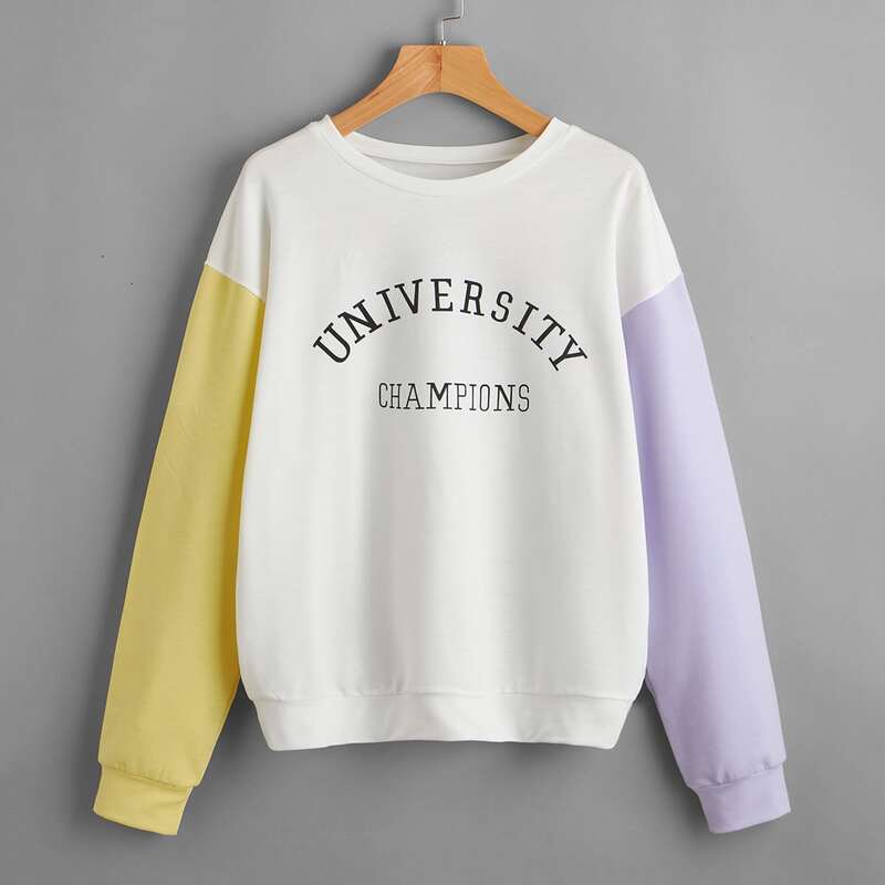 

Letter Graphic Colorblock Sweatshirt, Multicolor