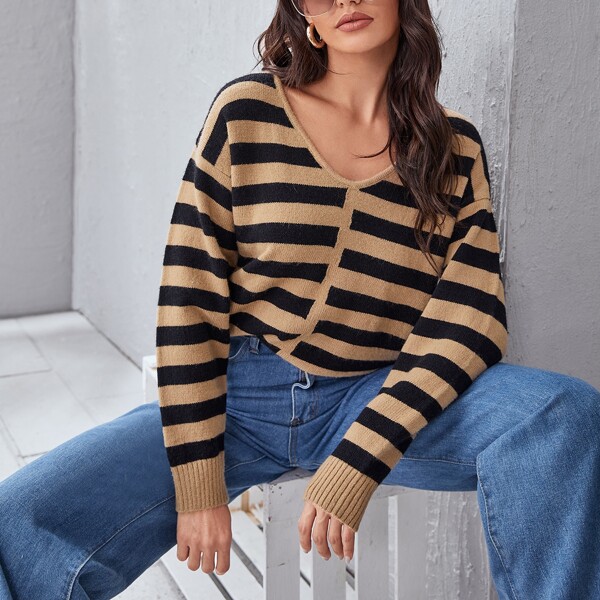 

Drop Shoulder Striped Sweater, Multicolor